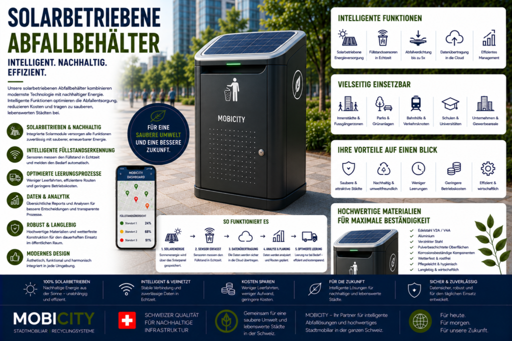 Solarbetriebene Abfallbehälter