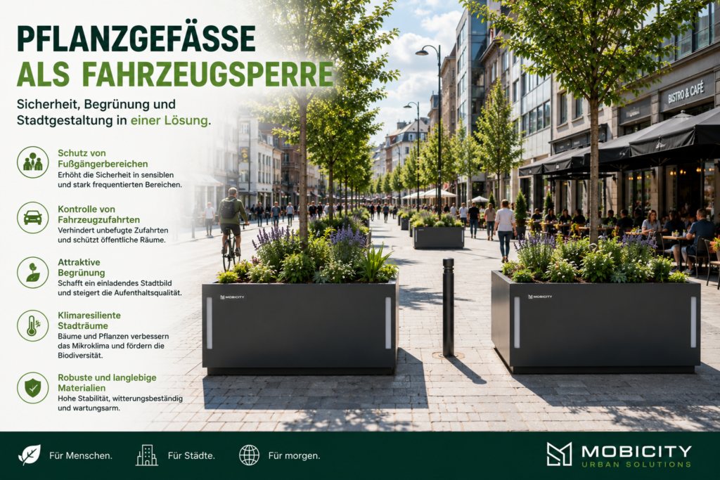 Pflanzgefäße als Fahrzeugsperre